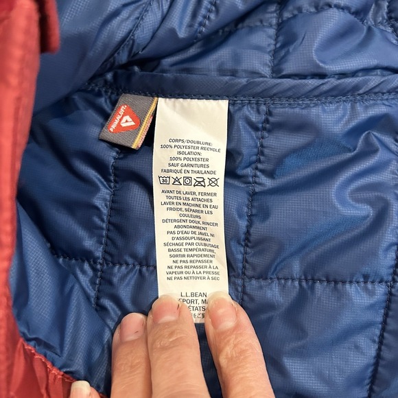 L.L. Bean Women Primaloft Packaway Jacket Size S Petite Hooded Red Full Zip EUC - Picture 5 of 8